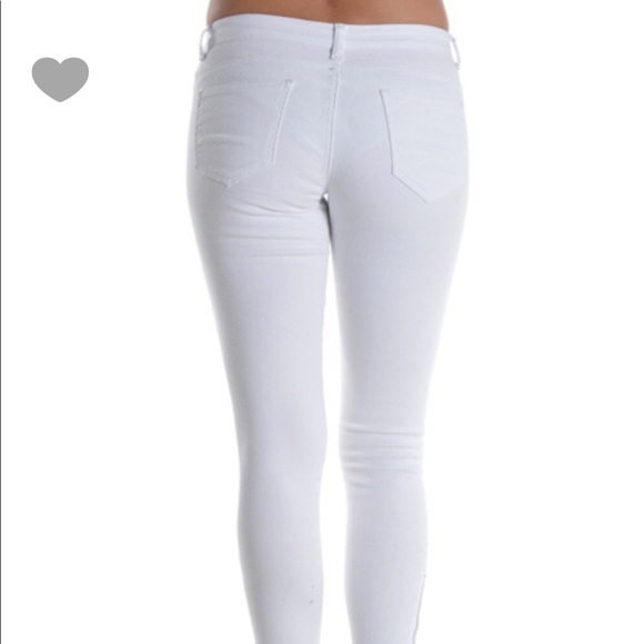 White Zipper Trim Stretch Skinny Jeans - Picture 5 of 5